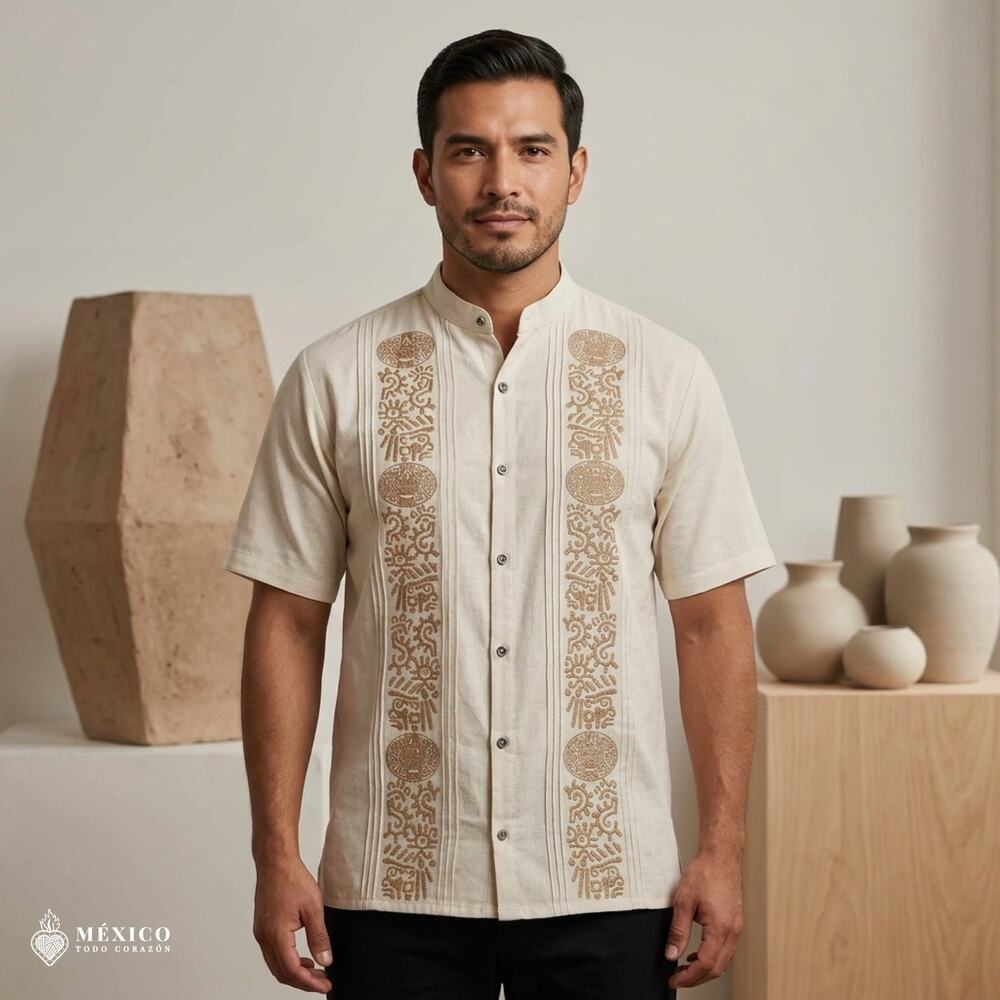 Traditional Mexican Embroidered Short Sleeve Shirt – Artisan Style (SIZE S)